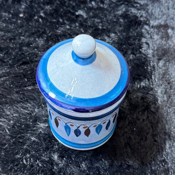 Tonala Mexican Pottery Hand-Painted Blue  Ceramic Sugar Jar Lid - Picture 2 of 8